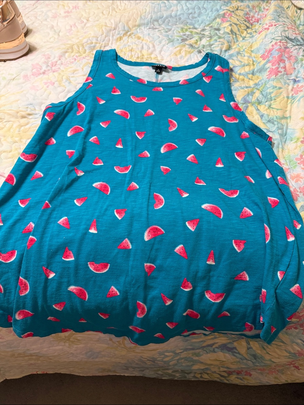 torrid Teal Tank Top with Pink Watermelon Print